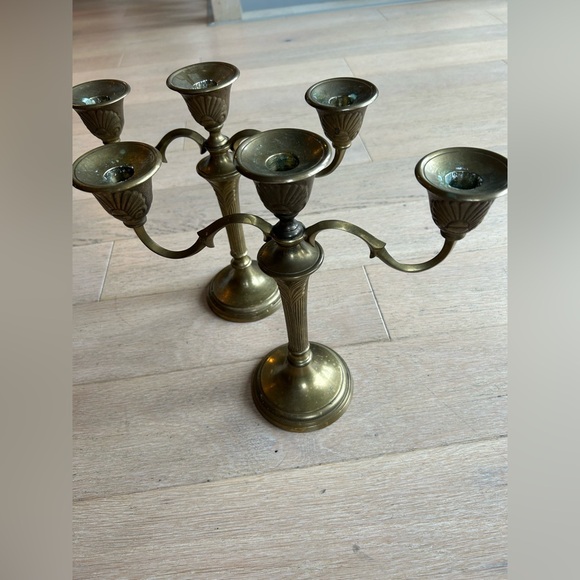 Vintage Brass Art Nouveau Style Candelabra Set 2 - Picture 2 of 16